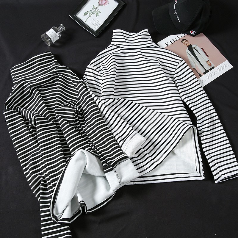 保暖小高领条纹打底衫